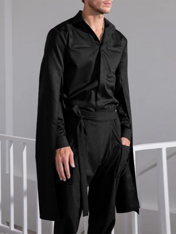 Men's Button Front Cloak Sleeve Shirt, Loose Casual Split Detail Extra-long Sleeve Top, Fashion Men's Clothes for Daily Wear 2