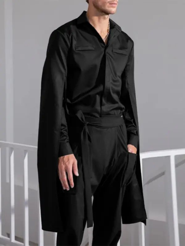 Men's Button Front Cloak Sleeve Shirt, Loose Casual Split Detail Extra-long Sleeve Top, Fashion Men's Clothes for Daily Wear 2