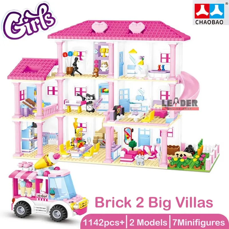 MAINAN RUMAH-RUMAHAN NOTLEGO BRICK VILLA BESAR 2 MODEL GIRLS CITY HOUSE 1142 Pcs +7 FIGURE CHAOBAO 7460 2