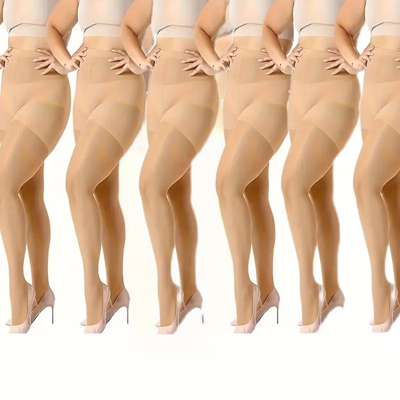6pcs Plus Size Sheer Tights - High Waist, Slim Fit Pantyhose in Black, Nylon/Spandex/Polyester Blend, Hand Washable - Smooth, Stretchy & Comfortable for Casual Attire, Leggings Plus Size 4