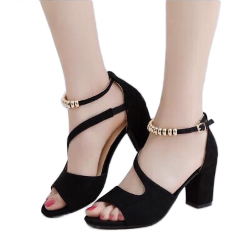 Giày cao gót 7cm chân tròn đôn size quai bản chéo dây khoá hạt MT kèm ảnh thật Shoes Nữ Nhung DéP Jean giay 7 đế