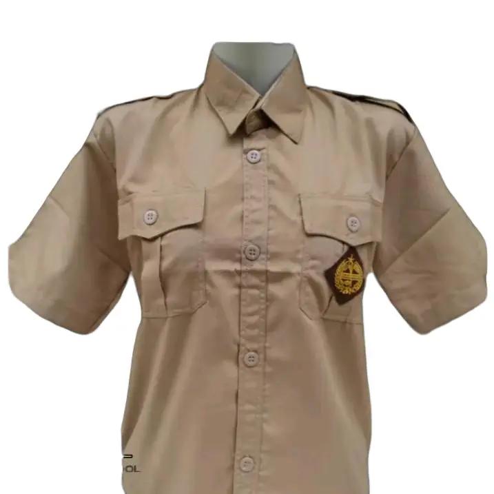 baju pramuka sd smp sma laki laki lengan pendek seragam sekolah Amel Uniform Coklat Pria Tebal Kancing  Formal Nyaman kemeja 0