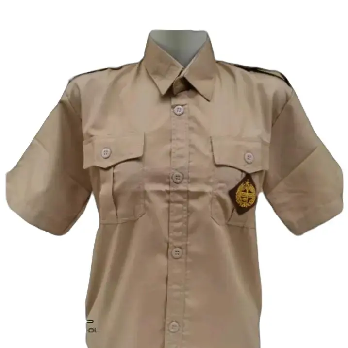 baju pramuka sd smp sma laki laki lengan pendek seragam sekolah Amel Uniform Coklat Pria Tebal Kancing  Formal Nyaman kemeja 0