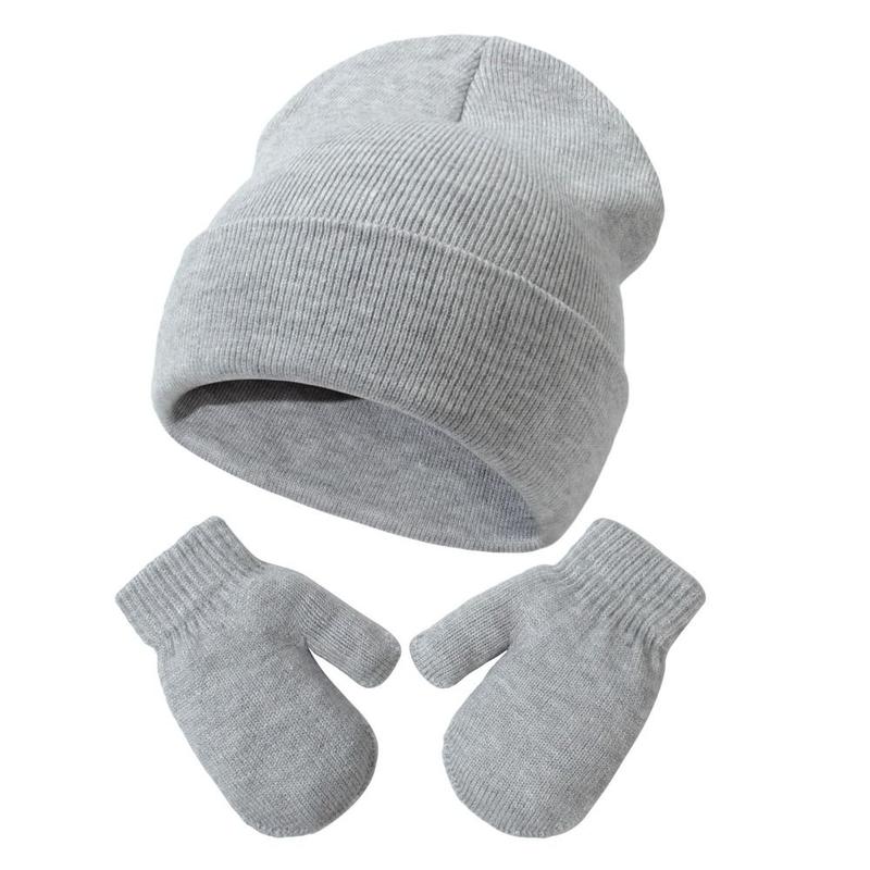 Cute Fleece Lined Baby Beanies Mittens Set Winter Warm Toddler Ear Protection Hat Pom Hat + Gloves Unisex 4