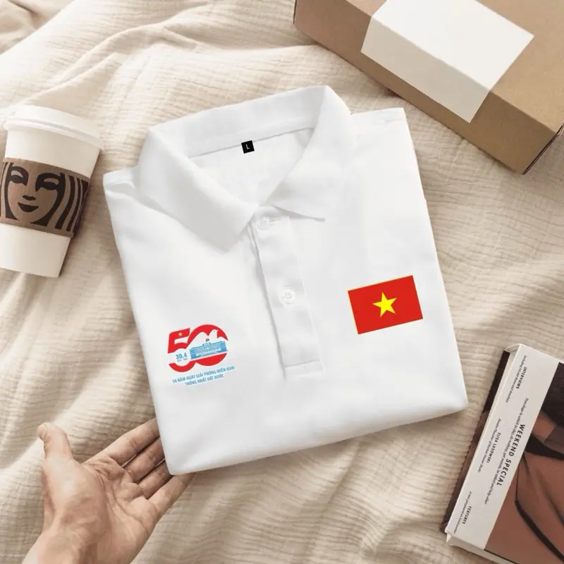 Áo polo Quốc kỳ Việt Nam + Kỷ niệm 50 năm GPMN (Phía sau lưng áo trơn)