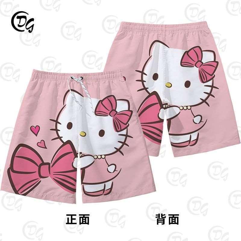 Bộ Đồ Ngắn, HELLO HELLO HELLO HELLO HELLO HELLO Thiết Kế Hình Kitty, Dành Cho Nam Và Nữ, Thời Trang, Thích Hợp Mặc Cặp Đôi, Quần Soóc Đi Biển, Năm 2024 5
