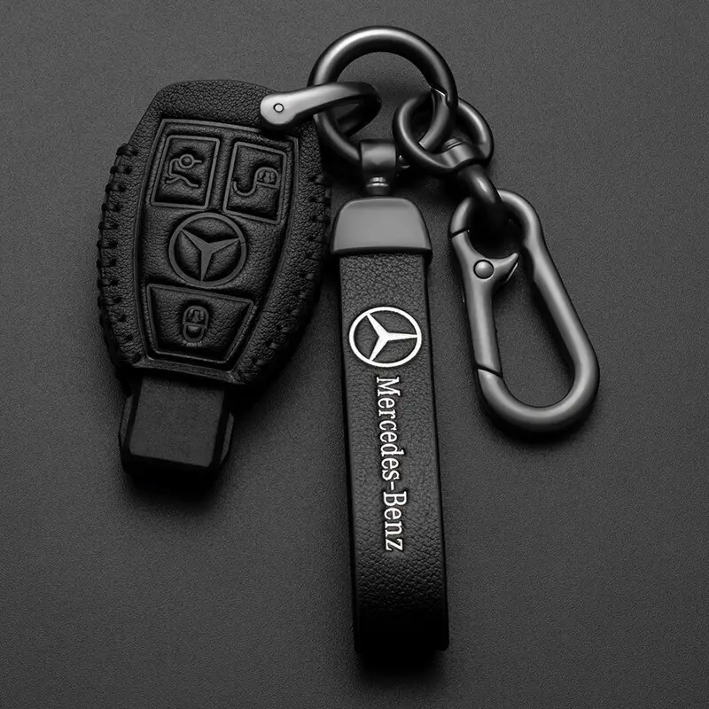 Leather Smart Remote Car Key Case Cover FOB Bag Pouch For Mercedes Benz AMG W203 W210 W211 W124 W202 W204 W205 W212 W176 C117 W213 X156 W246 Keychain Protective