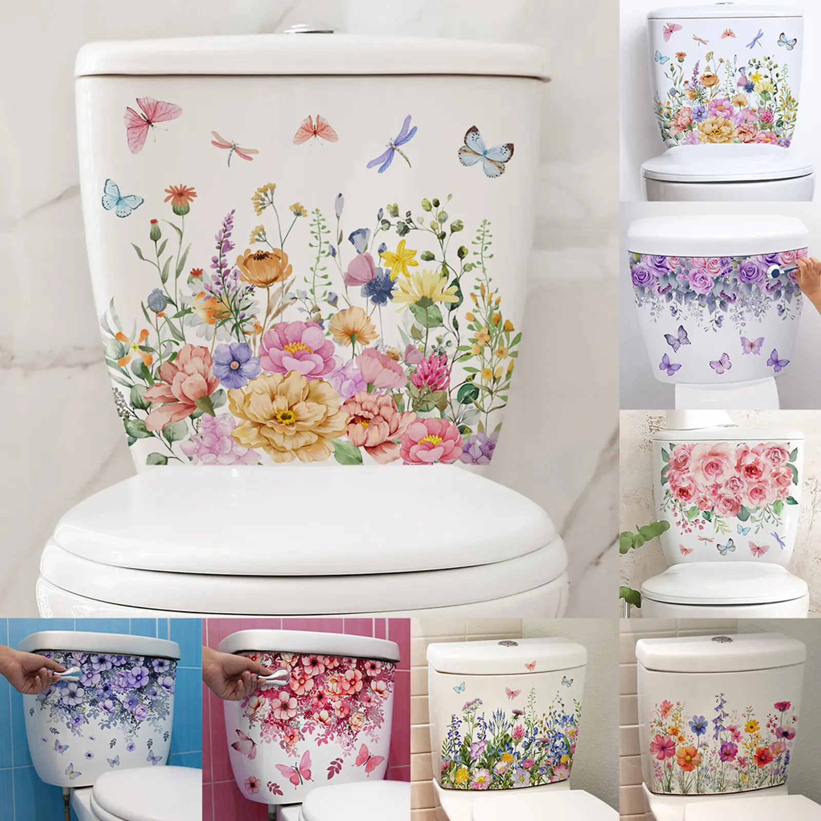 Various Green Plants Flowers Wall Sticker Bathroom Toilet Decor Decals Living Room Cabinet Home Decoration Self Adhesive Mural