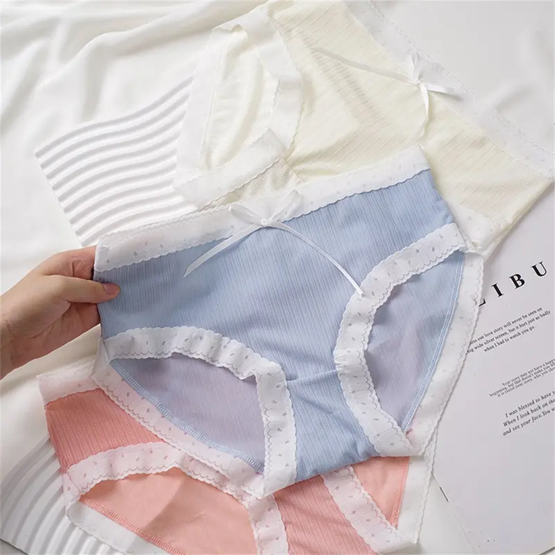 Quần Lót Cotton Nguyên Chất, Mỏng Và Ôm Sát, Miễn Phí Và Thoải Mái Khi Mặc, Cạp Trung Thoáng Khí, Lụa Lạnh Thanh Lịch Cho Nữ, Quần Lót Ren Vải Tuyn Thoáng Khí, Thoải Mái Và Kháng Khuẩn 0