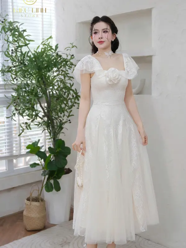 [Kiều Linh]-Váy Maxi Dự Tiệc Thiết Kế KL275 chất liệu Ren hoa tiết cao cấp phối Lưới, 2 Lớp Lót, Giấu Đường May, kết Hoa ren siêu sang 1