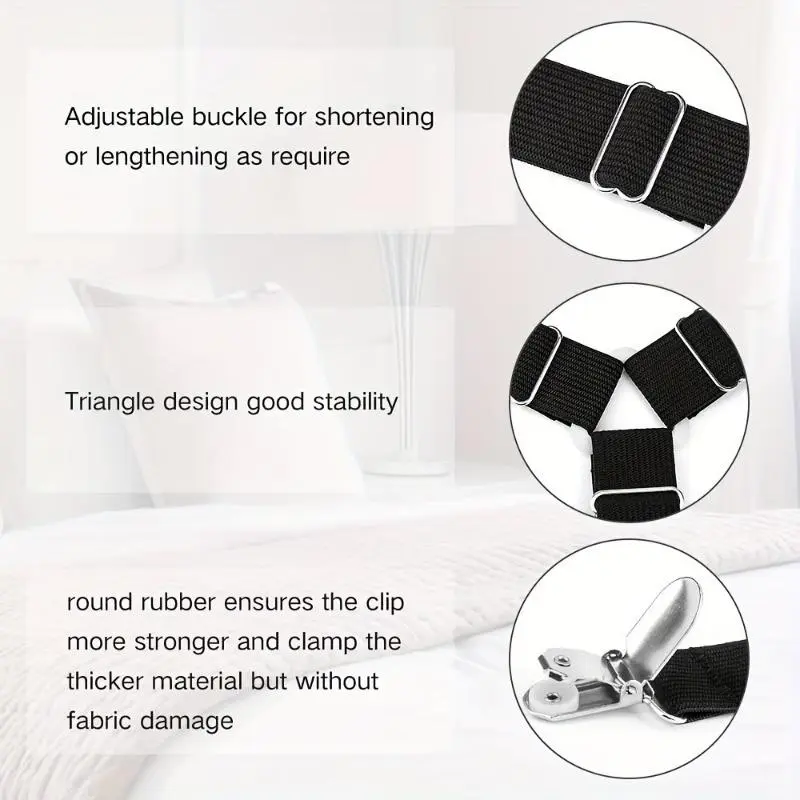 Bed Sheet Holder, 4 Counts Adjustable Elastic Bed Sheet Fastener, Bedding Accessories for Home Bedroom Hotel Dormitory 3