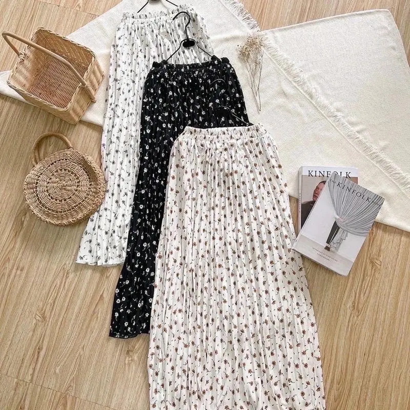 ROK PLISKET MOTIF BUNGA - ROK WANITA PREMIUM - KOREAN LOOK SKIRT - MOTIF Karet Bawahan 0