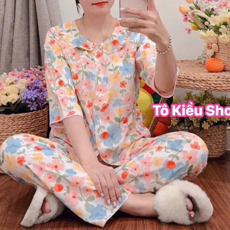 (MS02) TAY LỠ BÂU SEN QUẦN DÀI-Bộ Tole Nữ Mặc Nhà, Bộ Lanh Nữ Mềm Mát 3