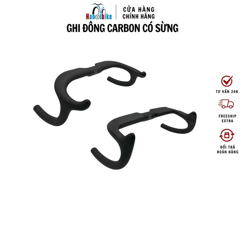 Ghi đông xe đạp thể thao carbon có sừng có góc tỳ nắm chống mỏi - Đen - 31.8x390mm Gắn Xe Đạp