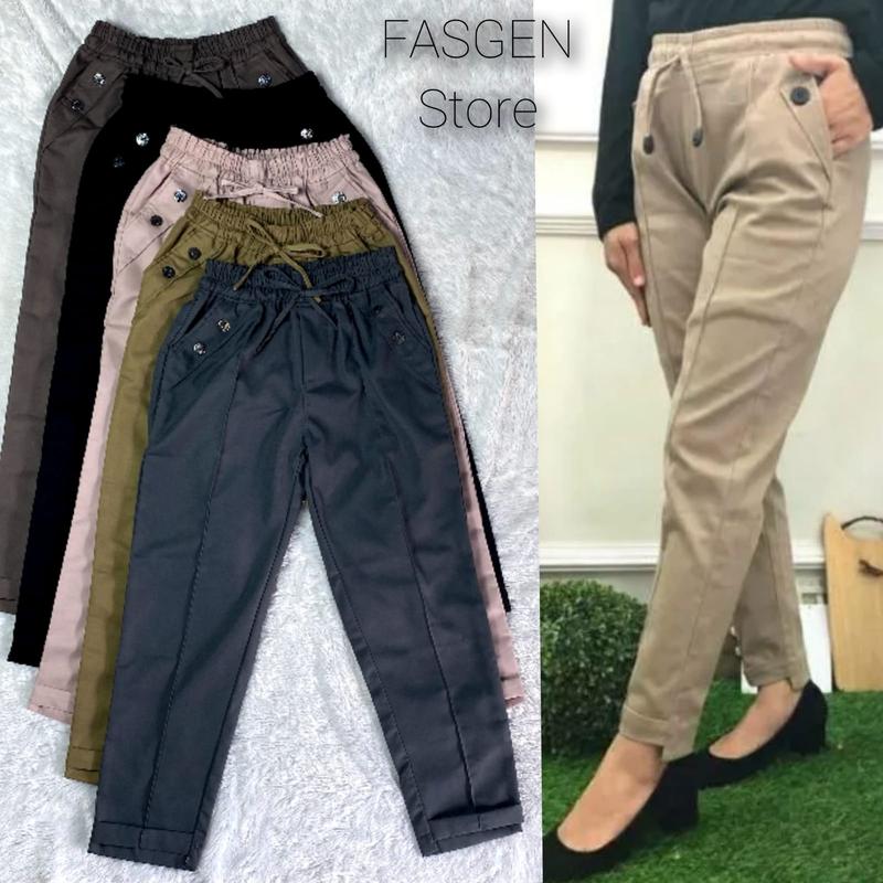 Celana Baggy Pants Kain American Drill / Celana panjang Model Terbaru / Celana Model Variasi Kancing Pinggang Tali Serut  Soft 4