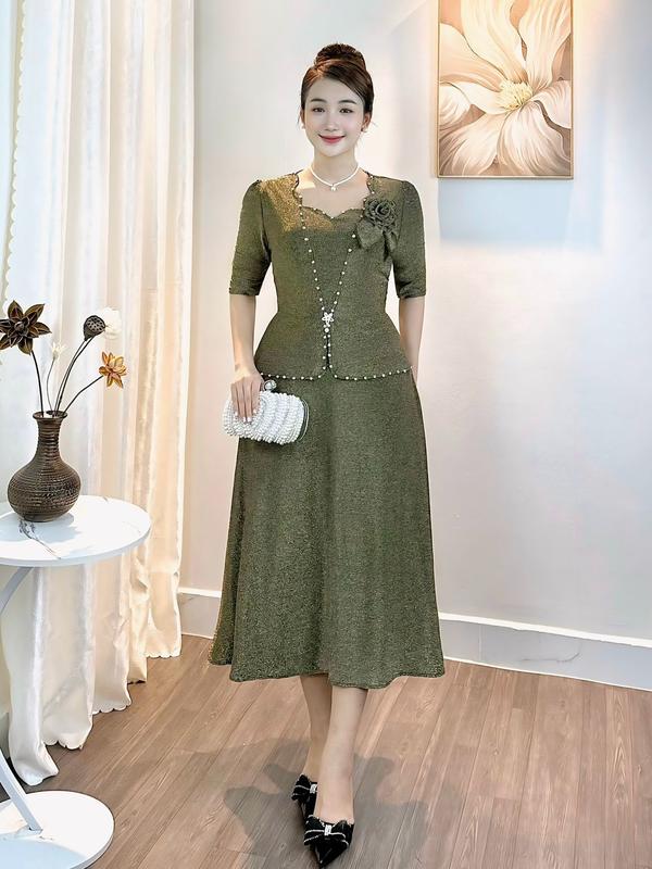Đầm Đi Tiệc Dáng Lửng L615 Nhũ Ép Đá từ 50-80kg 2 size Ôm gọn Thanh lịch Kinh doanh Nữ  Women Dress