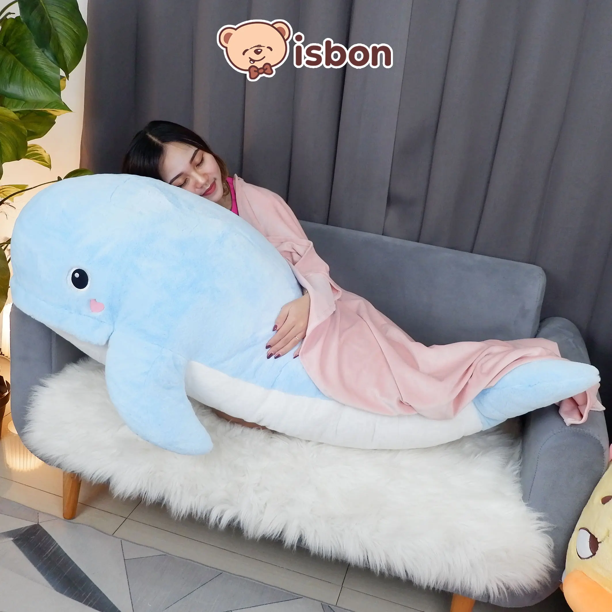 ISTANA BONEKA Ikan Paus Biru Whale Bolster 1,2 meter With Selimut Empuk Untuk Tiduran Bahan Lembut Halus