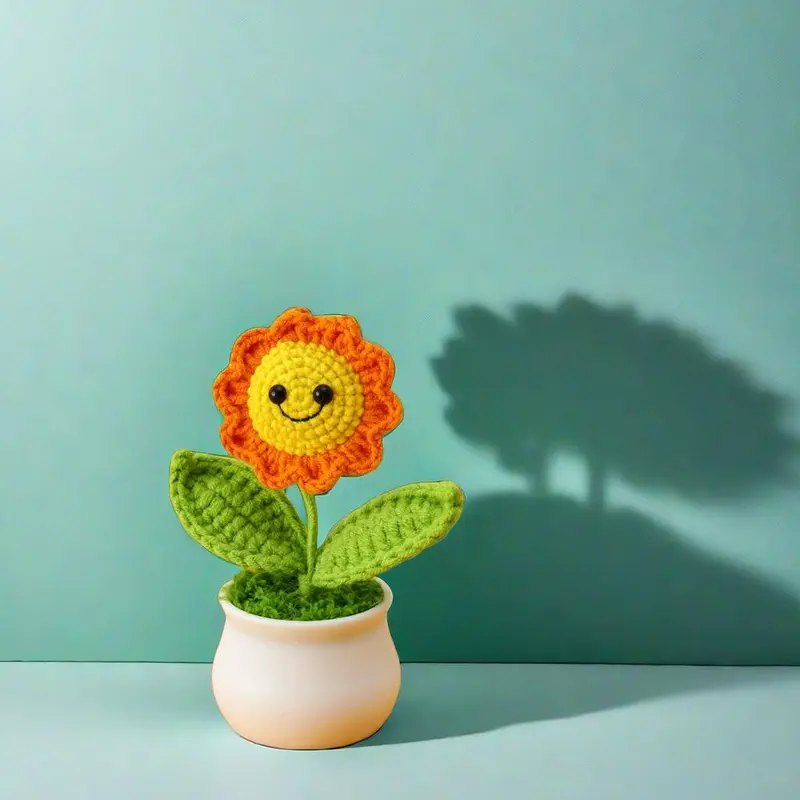 Sunflower Potted Plant, 1 Count Handmade Crochet Sunflower, Simulated Flower Potted Plant, Home Decor Supplies 2
