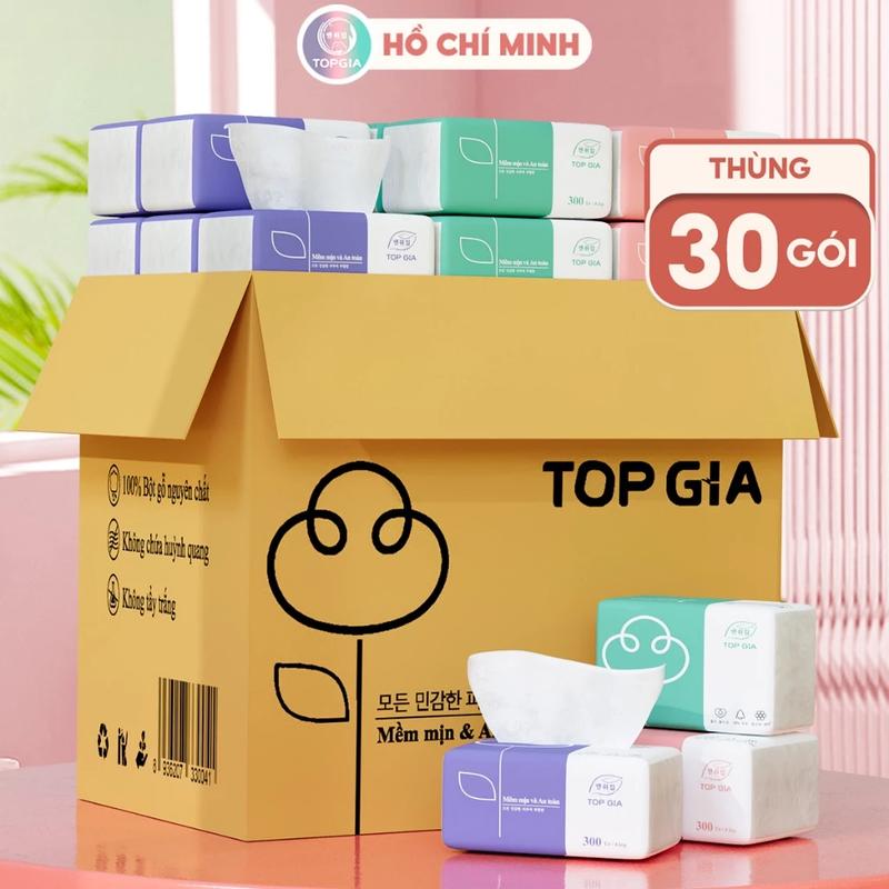 Thùng 30 Gói Giấy Ăn Top Gia 3 Màu, Giấy Ăn Gấu Trúc 300 Tờ 4 Lớp - Giấy Vệ Sinh Hàng Chính Hãng giay  rut giấy lau miệng  nhiều màu topgia