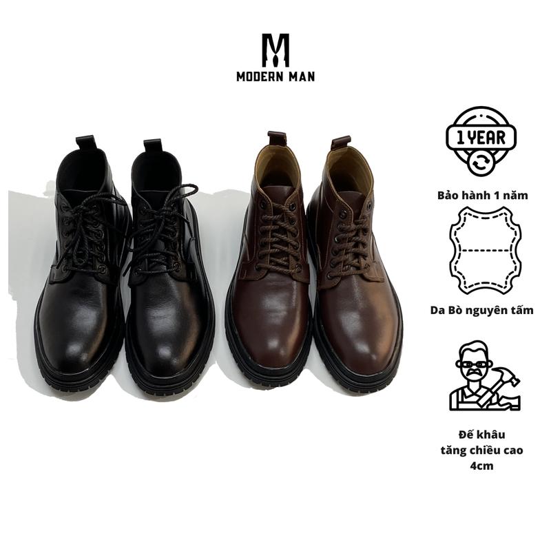 Chunky Cổ Lửng MODERN MAN - Giày Đốc Cổ Lửng Da Bò Đế  Khâu Viền Tăng Chiều Cao 4cm, BH 12 Tháng