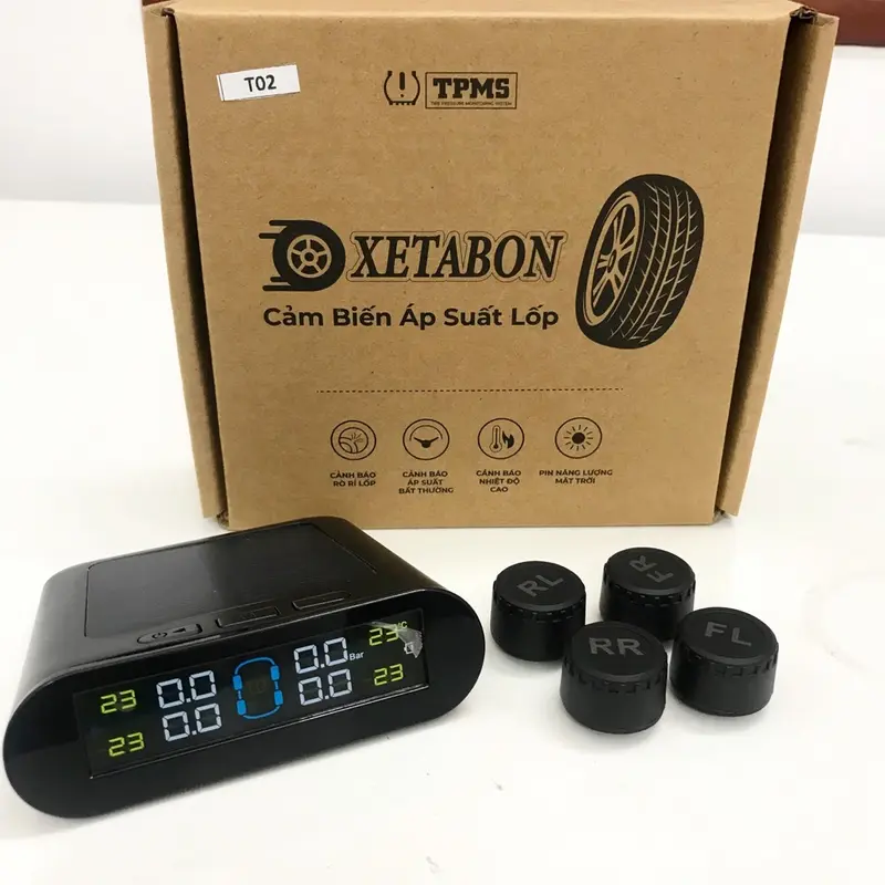 Cảm Biến áp suất lốp Ô TÔ van ngoài cao cấp T-02 XETABON, Pin sạc năng lượng mặt trời, màn hình LCD cảm bi 5