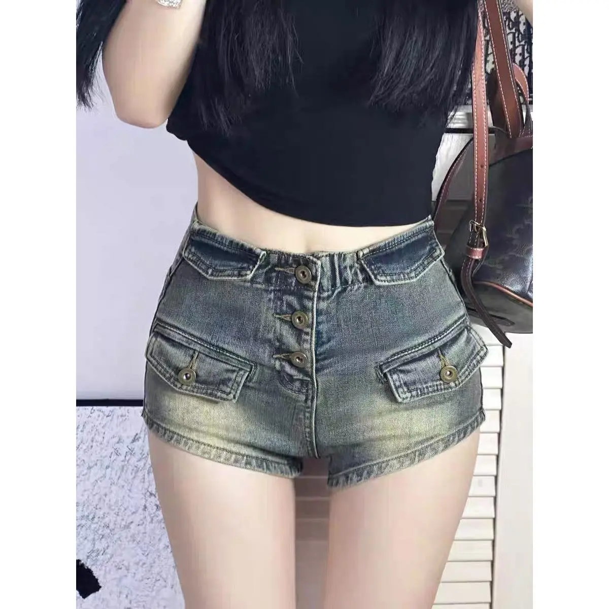 Quần Short Denim, Phong Cách Cổ Điển Mỹ Quần Nữ Chữ A, Bó Co Giãn, Thiết Kế Đẹp, Thích Hợp Cho Những Người Có Vóc Nhỏ Gợi Cảm Và Cô Gái Nóng Bỏng, Quần Hot Women Jean Pants