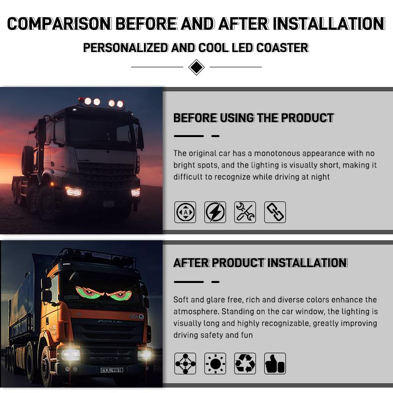 1 Pair Truck Car Devil's Eye Light RGB Dynamic Demon Eye Decorative Light Led Display Decor Pixel Panel Windshield USB 5V Multi-Mode Lamp