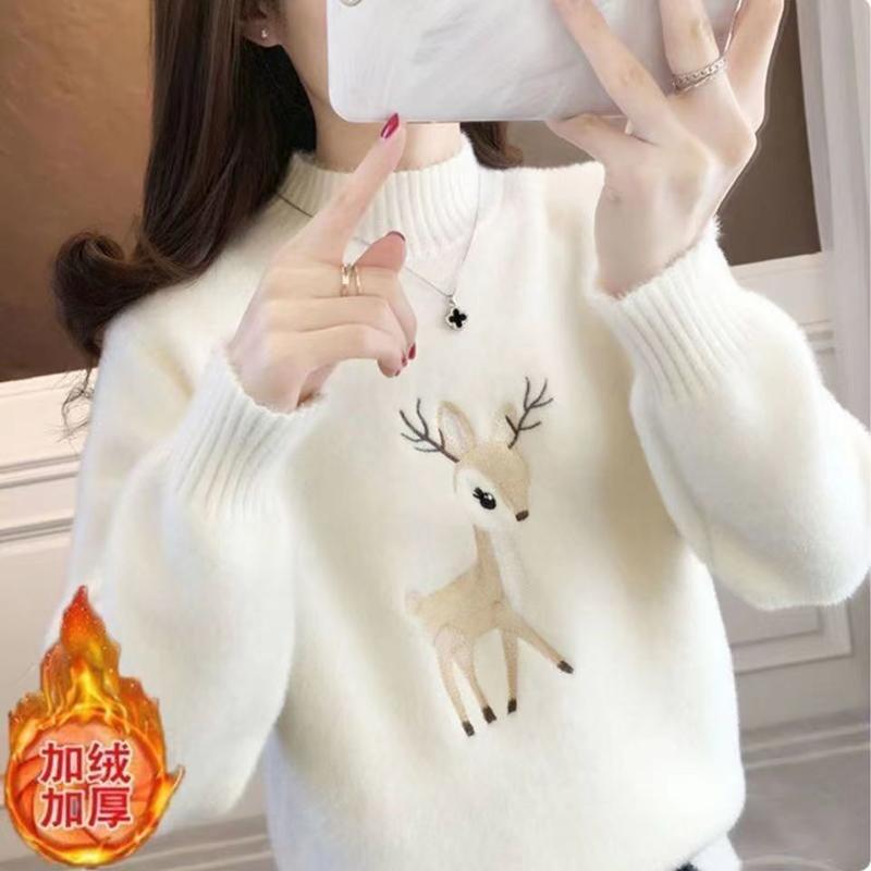 Áo Len Dệt Kim, Len Tương Tự Lông Chồn Màu Xanh Lá Cây, Dành Cho Phụ Nữ, Dáng Rộng Vừa Vặn, Cổ Giả, Dày, Thích Hợp Cho Mùa Thu Và Mùa Đông, Áo Lớp Cơ Sở Cho Phụ Nữ, Thích Hợp Cho Học Sinh, Hàng Mới Về Năm 2024 4