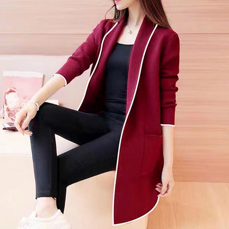 Áo Khoác Thu Đông Cho Nữ, Áo Cardigan Khâu Hở, Dài Tay, Dài Trung Bình Màu Trơn Dáng Rộng Vừa Vặn, Có Túi, Ve Áo, Áo Khoác Ấm Cho Nữ 1