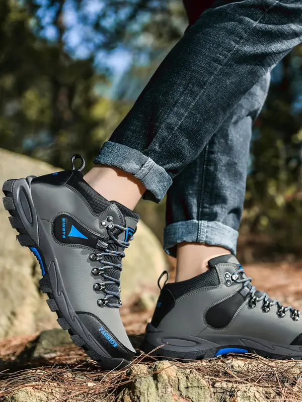 Men's 2024 Trendy Contrast Letter Print Lace Up Hiking Boots, Outdoor Sporty Mid Top Sneakers, Men Shoes for Summer Hiking Climbing Outdoor Activities, Rave Shoes, Gym Shoes, , Women Hiking Boots 8