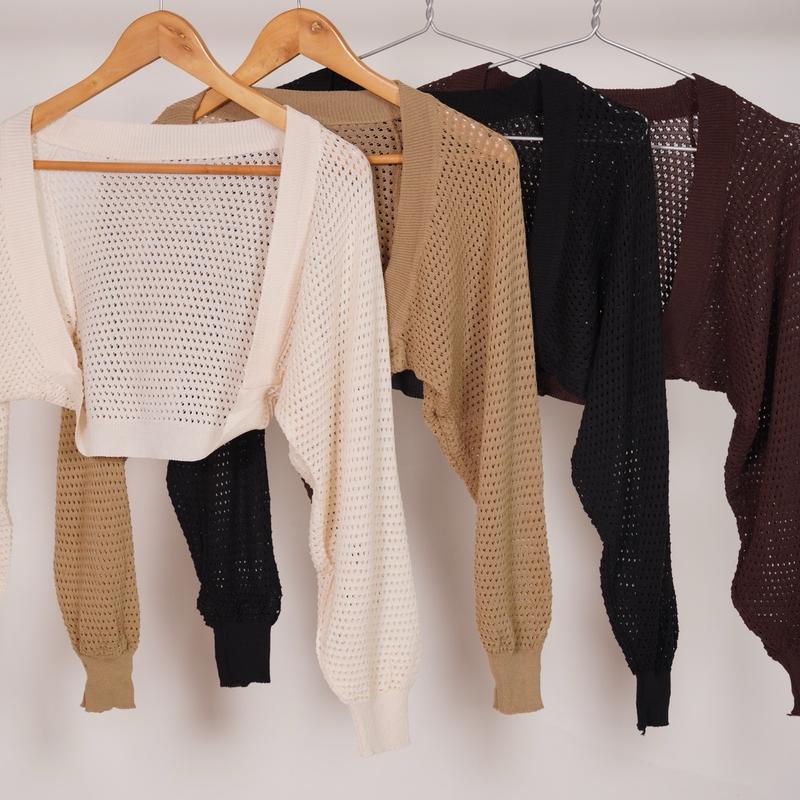 Áo khoác cardigan len mỏng lưới dáng ngắn Nữ Top