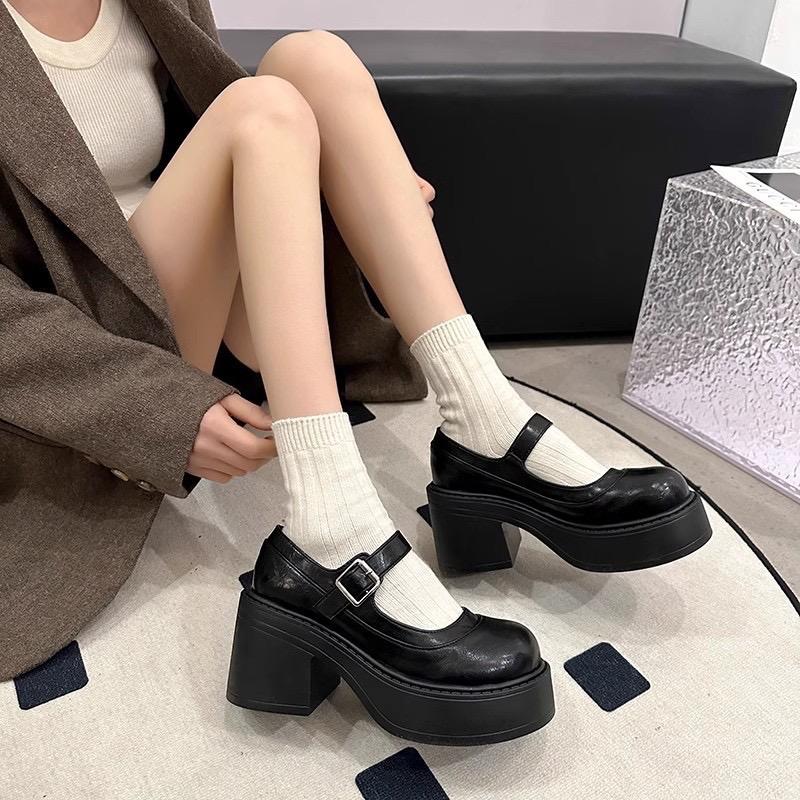 (Form nhỏ tăng 1 sz) Giày búp bê lolita nữ trắng đế cao 6 phân FULLBOX GD053 Cao Su Shoes Caro Len giày  mary Hoa