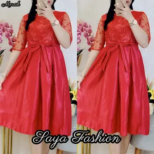 Dress Tile Satin Bridal Tali Gaun Midi Premium 8827 Promo Murah