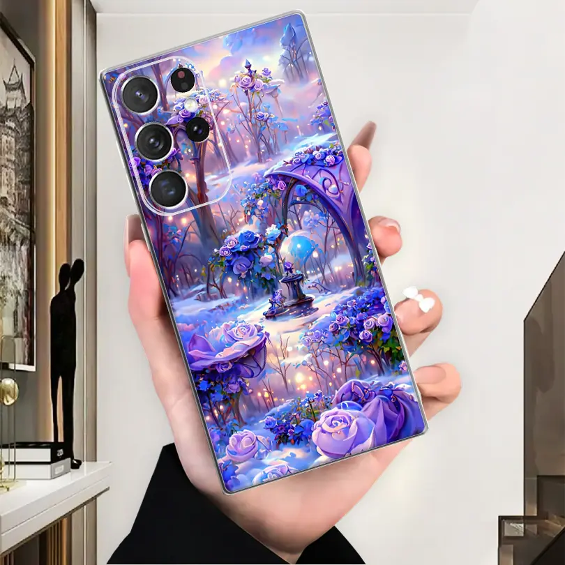 Purple Rose Garden Fashion Pattern Case for Samsung Galaxy S24 S23 S22 S21 S20 Note 20 Ultra 5G/Plus/FE/S9 + S8/Note 9 + 10 Lite 8 A55 A54 A14 A15 A13 A25 A34 A73 A72 A71 A70 A53 A52 s A51 A50 A30 A21 A20 A04 s a42 a41 a33 a32 a31 a23 a22 a12