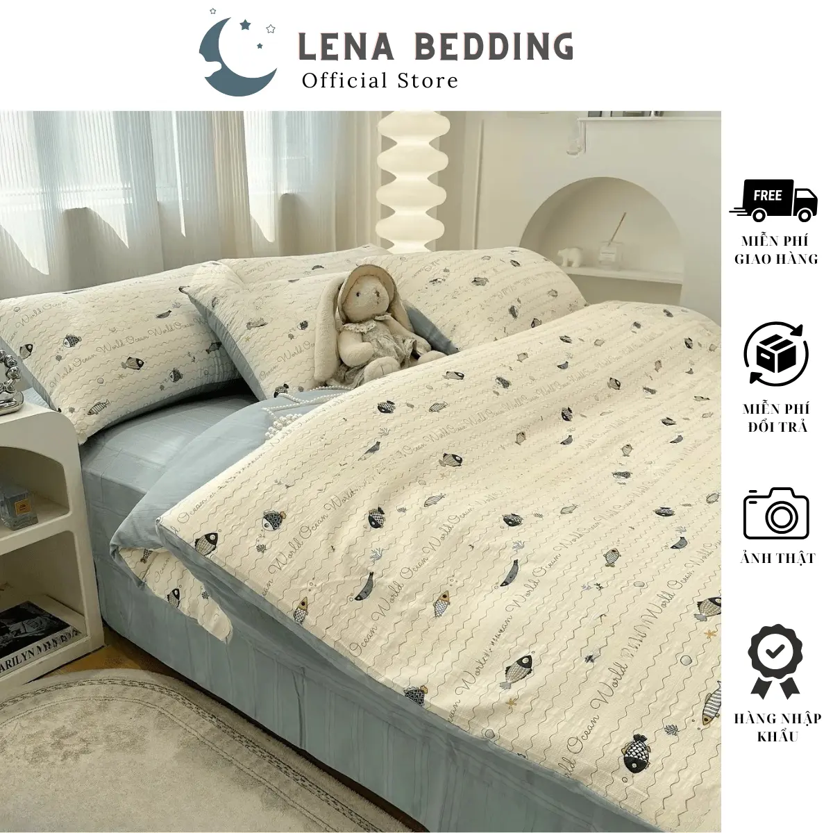 Bộ Chăn Ga Gối Đũi hàn quốc chăn ga vỏ gối - Set 4 món nhập khẩu, chất liệu cotton mền mịn thoáng mát - Lena Bedding