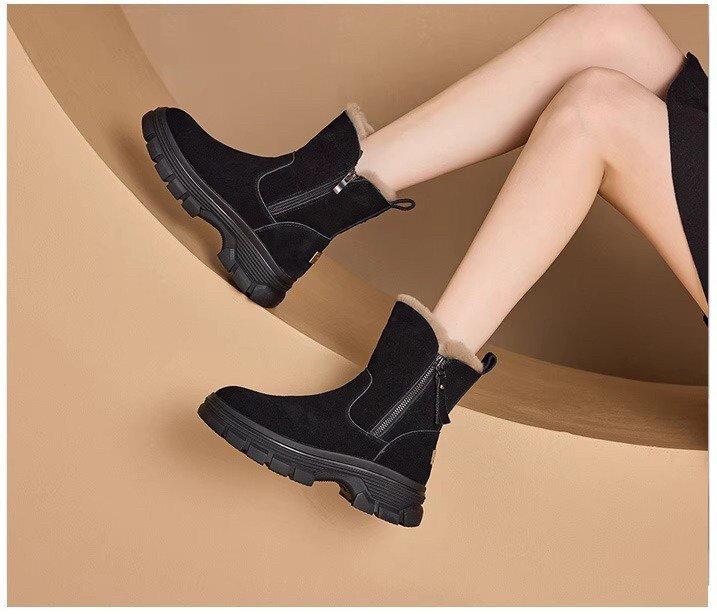 Product Introduction of Red Qingying Brand Thick Bottom Fur Lined Martin Boots Women's Winter Snow Boots Anti Slip Warm Casual Short Tube Boots 12
