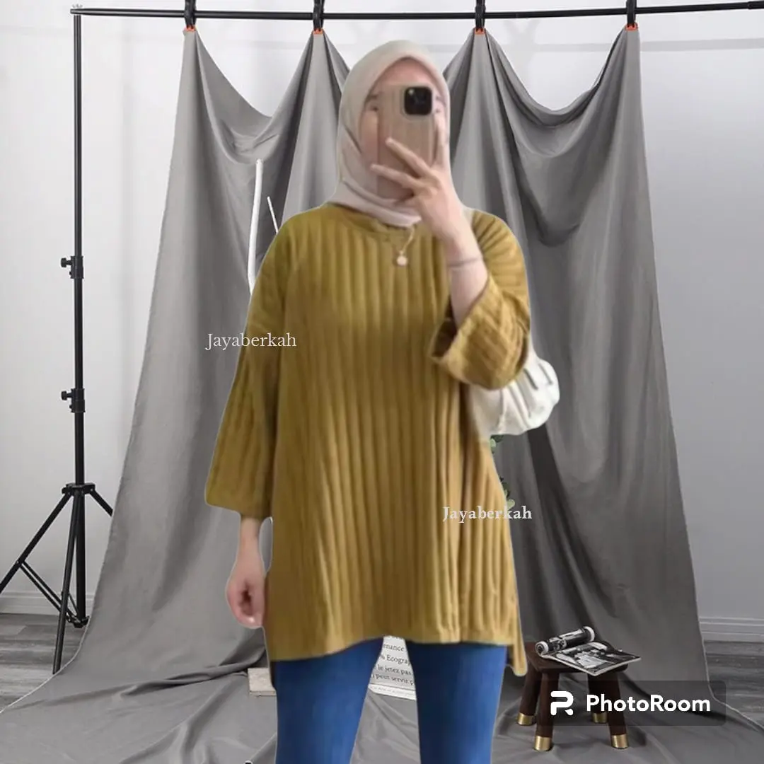 OVERSIZE KENIT HORNET ATASAN TUNIK LENGAN 7/8 FASHION WANITABISA COD