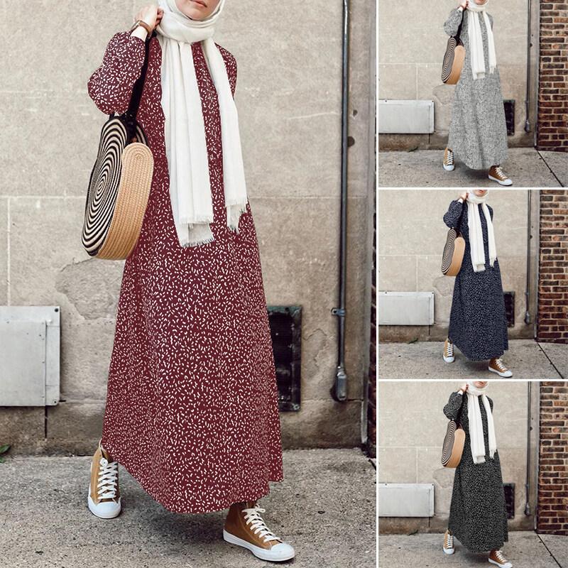 SS24 Women Muslim Long Sleeve Abaya Kaftan Polka Dots Casual Loose Shirt Dress 2023. 2
