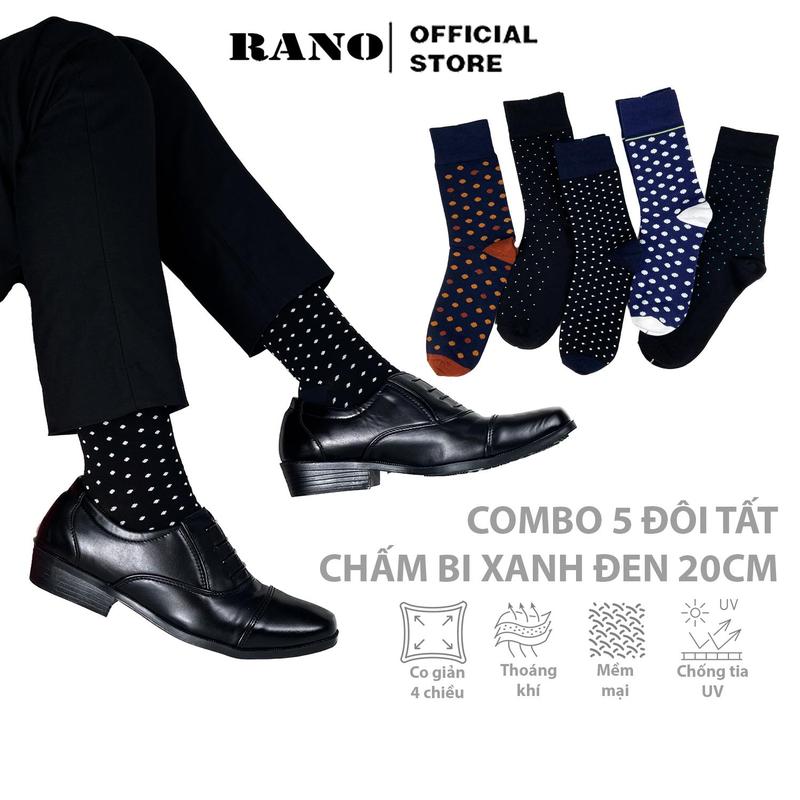 Product Introduction of Combo 5 đôi tất nam cổ cao cotton 20cm mang giày tây họa tiết chấm bi cao cấp RANO thoáng khí co giãn 4 chiều thấm hút Menswear Nhung 5
