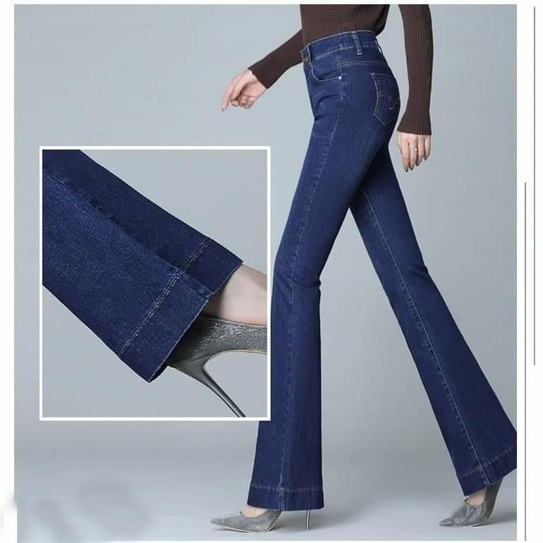 Quần Jean Nữ Ống Loe Quần Bò Nữ Ống Bass Lưng Cao Cotton Co Giãn 4 Chiều Hàng Thiết Kế Women Pants quần loe đen khói on