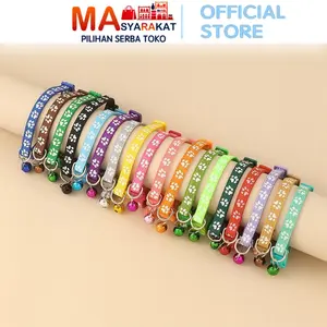 Masyarakat Pilihan Kalung Kucing Lonceng H437 Tali Leher Hewan Peliharaan Lucu Cat Dog Collar Motif Jejak Kucing Adjustable dengan Bell Gesper Rilis Cepat Nyaman Bahan Polyester PP Nylon Ukuran 19-32 Cm