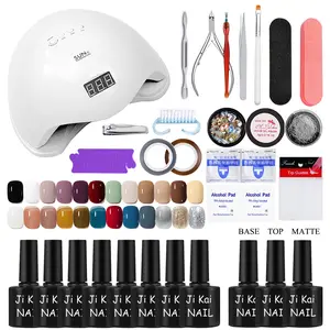 Alat kutek kuku nail art set Kutek Gel Lampu Kuku UV 48W 45  Warna Cat Kuku Gel, Set Peralatan Manikur Seni Kuku, Atasan dan Tidak Mengilap dengan Lapisan Dasar 22pcs alat set manikur base&top&matte cat kuku