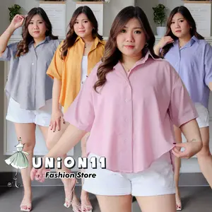 Union11 - Kemeja Wanita Jumbo Xxxl Muat Bb 100Kg / Atasan Casual Big Size Ld 130 CM / Baju Santai Lengan Pendek Jaclyn