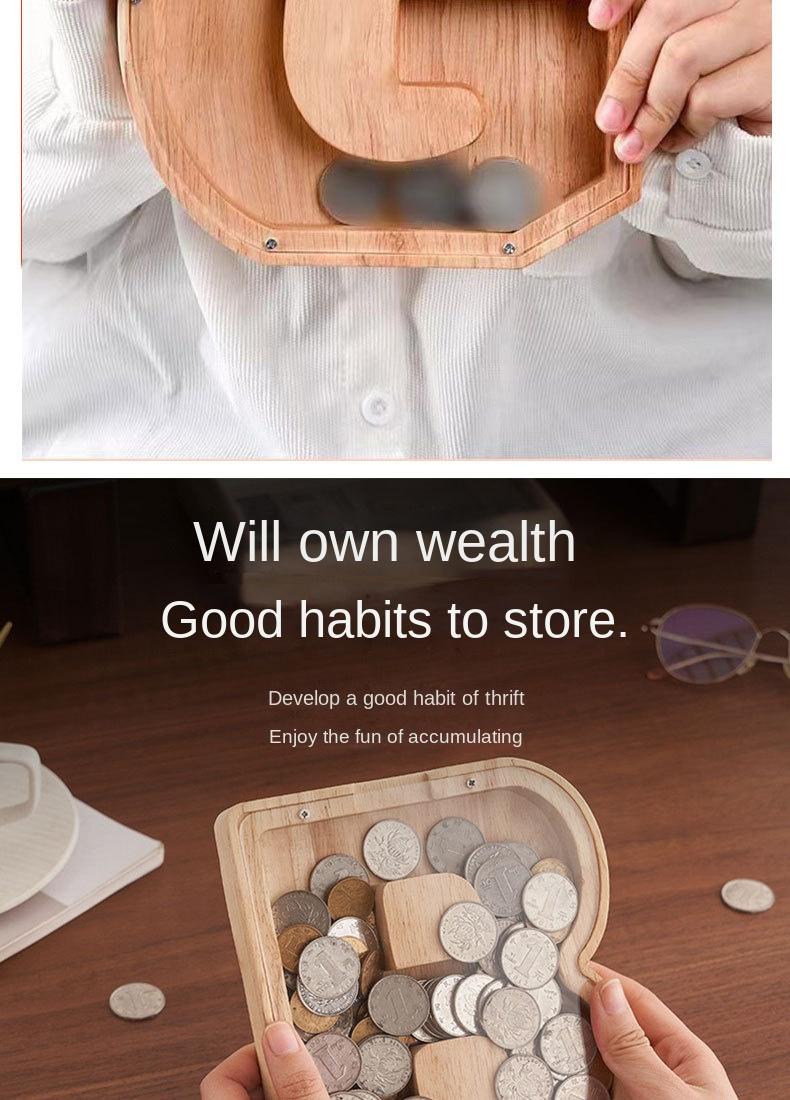 Product Introduction of Alphabet Animal Wooden Coin Bank | Transparent Savings Jar | Kids' Holiday Gift | Cross-Border Free Shipping 3