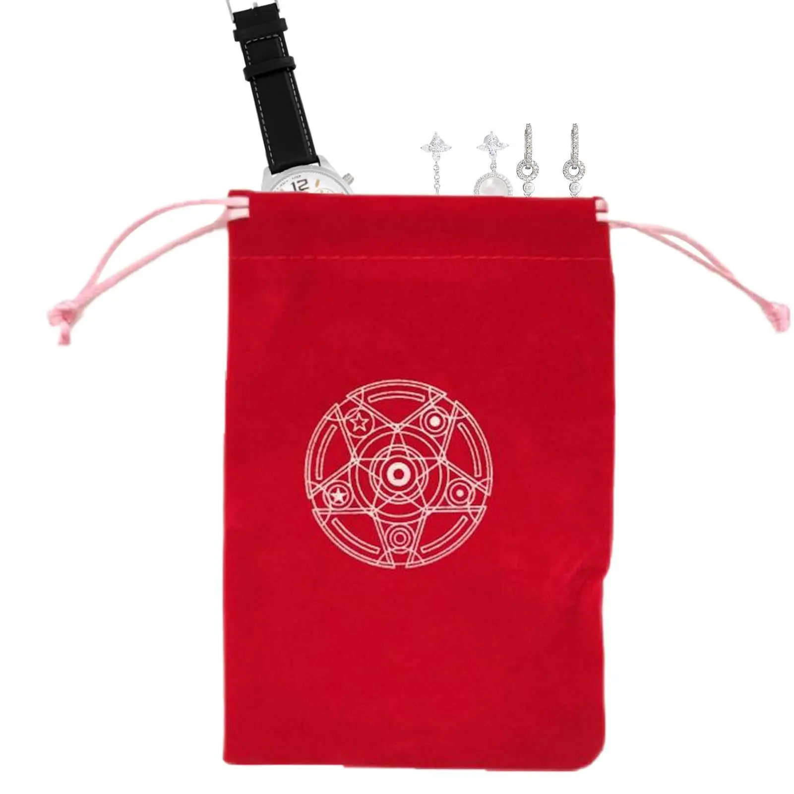 Red Tarot Bag | Hexagram Print Tarot Cards Fabric Bag Jewelry Pouch | 19x10cm Tarot Card Bag Dice Bag Tarot Card Holder Jewelry Bags Drawstring Gift Bags