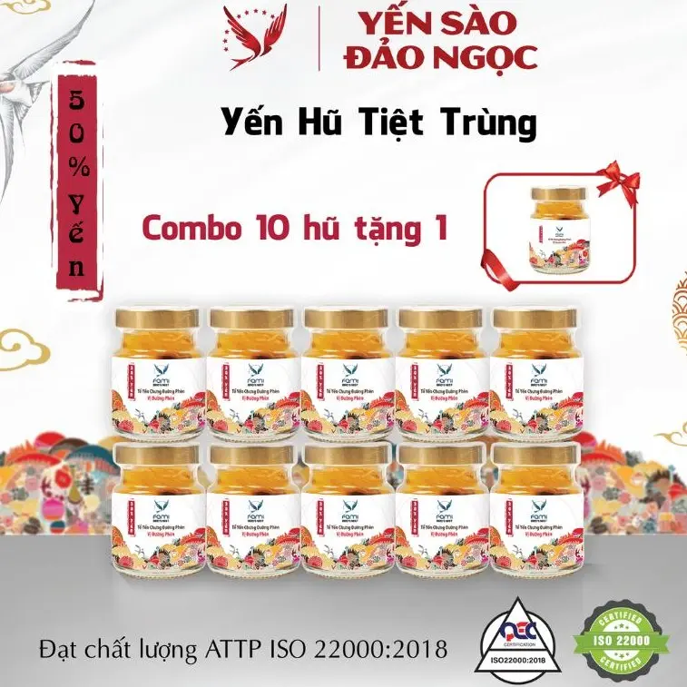 Combo 12 Hũ Yến Chưng Sẵn 50% YẾN TƯƠI - Có 6 vị - Không Kèm Hộp - Yến Sào FAMI Sản Phẩm Của Yến Sào Đảo Ngọc