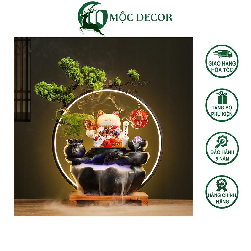 Đài Phun Nước Phong Thủy Thác Nước Trầm Hương Mèo Thần Tài Decor Để Bàn Trang Trí Nội Thất Phòng Làm Viêc Cửa Hàng Decor Phòng Trang Trí Nhà Phòng Khách A04 đồ trang trí phong thủy may mắn mèo  thần Đồng