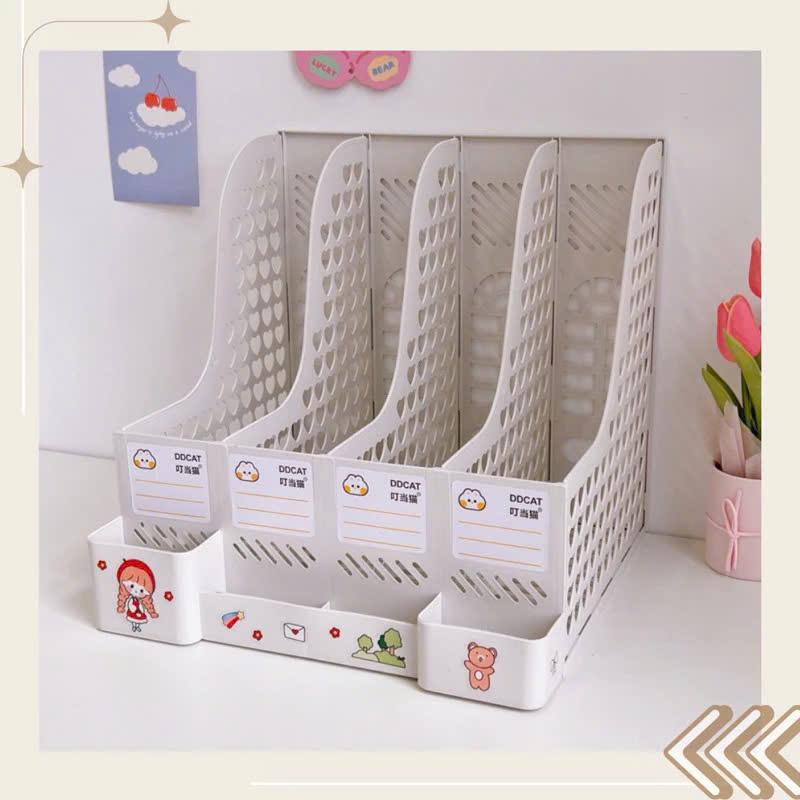 Giá Để Tài Liệu 4 Ngăn Kệ Nhựa Đựng Sách Đơn Giản Decor Bàn Học Tặng Kèm Sticker 5