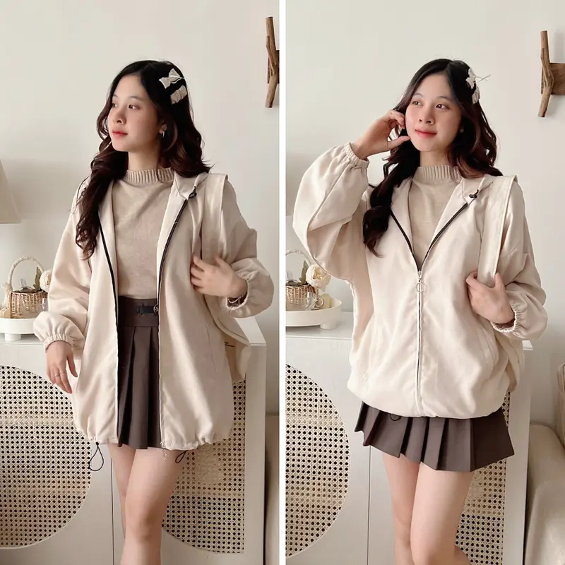 Áo Khoác Nhung Lỳ 2 lớp,Có Mũ To,Có túi trong , lót trong vải lụa , áo khoác đẹp chống nắng, áo chống nắng nữ xinh 2025 , áo chống nắng nữ chống uv ,Annaa House , Top big size , Top Women 5