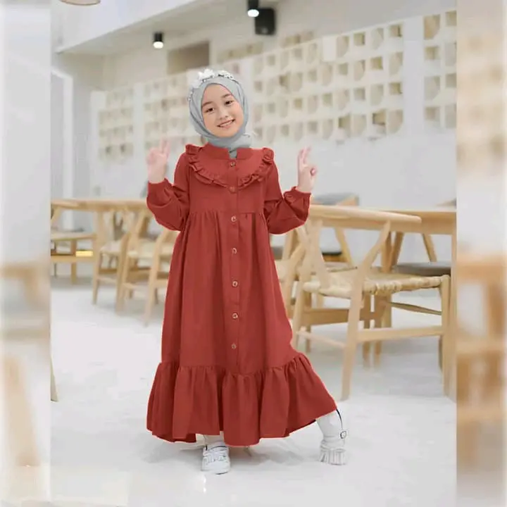 Baju Gamis Anak Perempuan 2-7 Tahun / Dress Anak Perempuan Crinkle Airflow/ Baju Anak Muslim Hijab Panjang Ruffle Kerah Cantik Kancing Nyaman Variasi 3